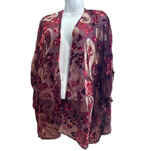 Umgee Burgandy S/M Cardigan Velvet Burnout Kimono